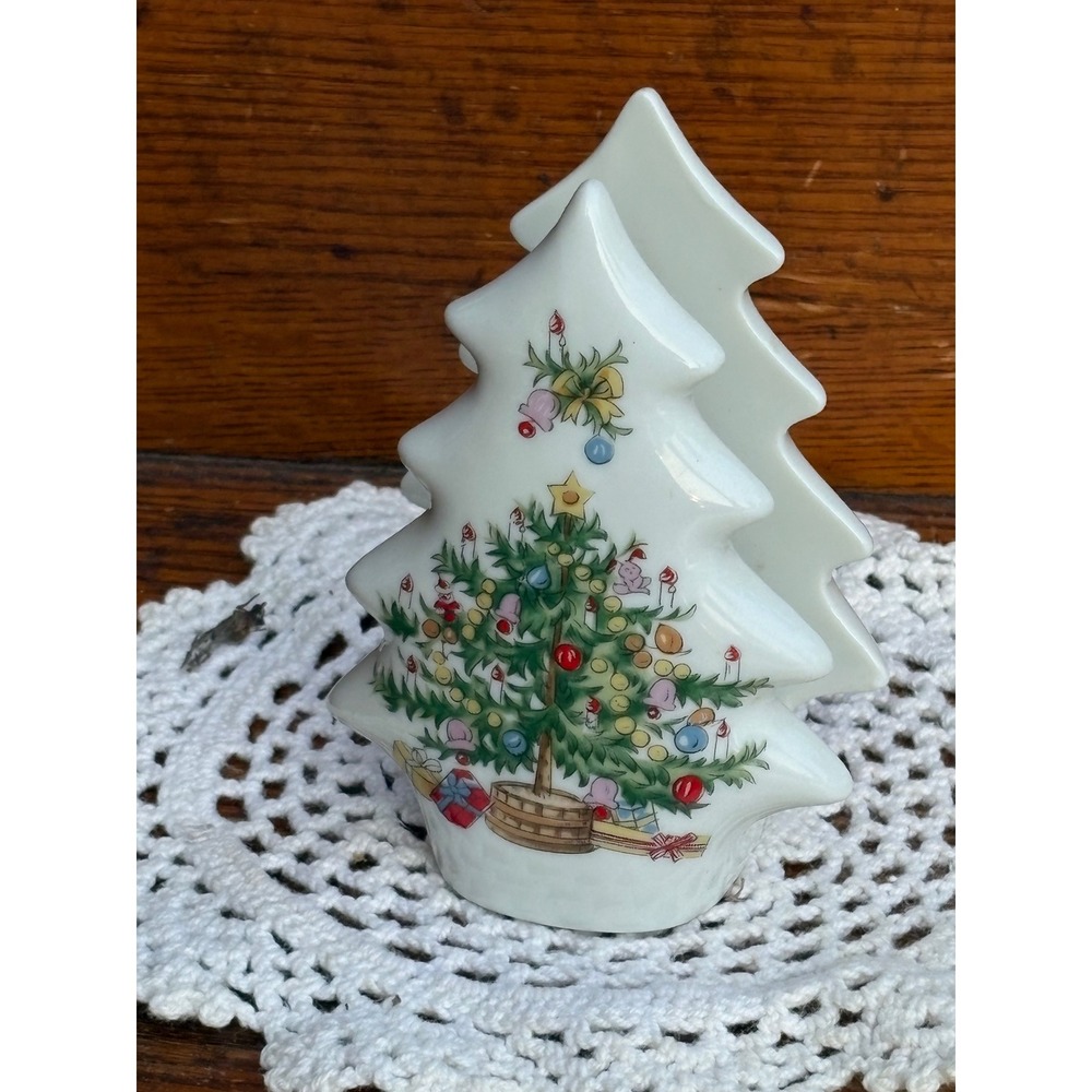 Vintage Lefton China Christmas Tree Napkin Holder Hand Painted Japan 1202 White